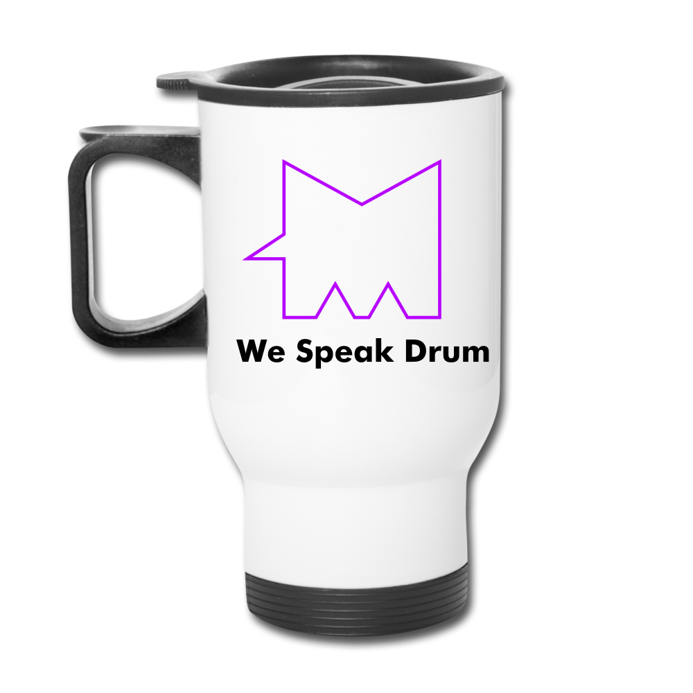 Monster Drummer Speak Travel Mug. - white
